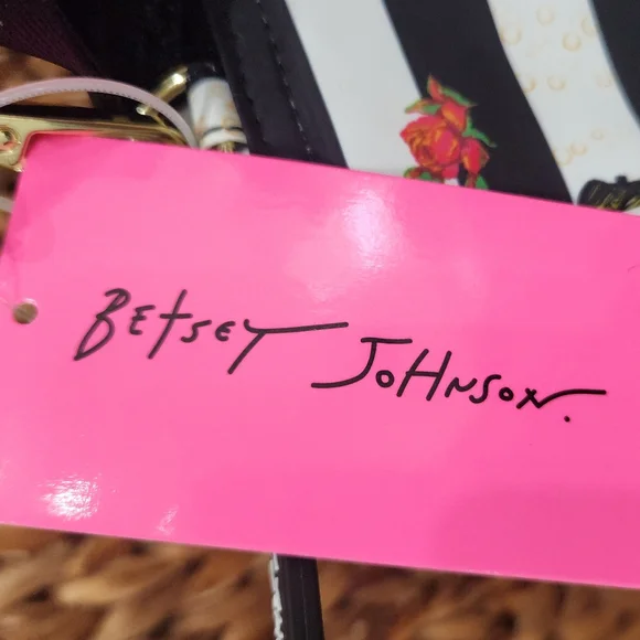 NWT Betsey Johnson "Caviar & Bubbly" Insulated Lunch Tote Chic Striped Bag - Picture 4 of 17
